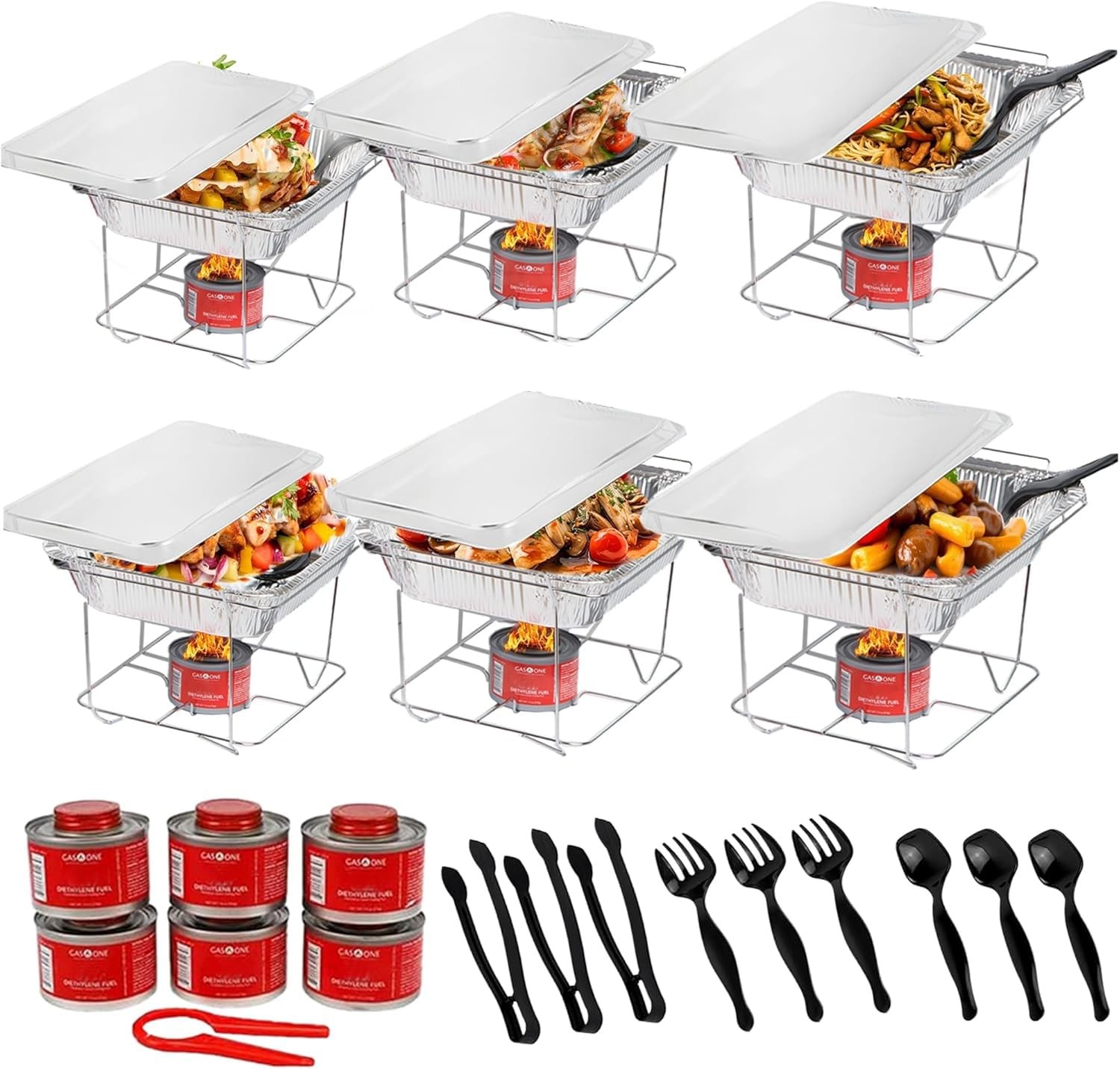 Alpha Living 6 Pack Disposable Chafing Dish Buffet Set, Welded Body Food Warmers