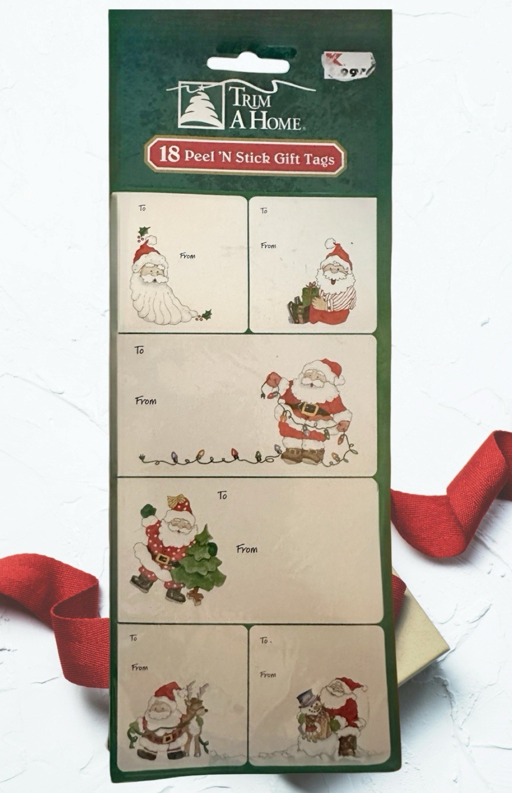 Vintage NOS K-mart Trim A Home Christmas 18 Peel Stick Gift Tags Santa Claus