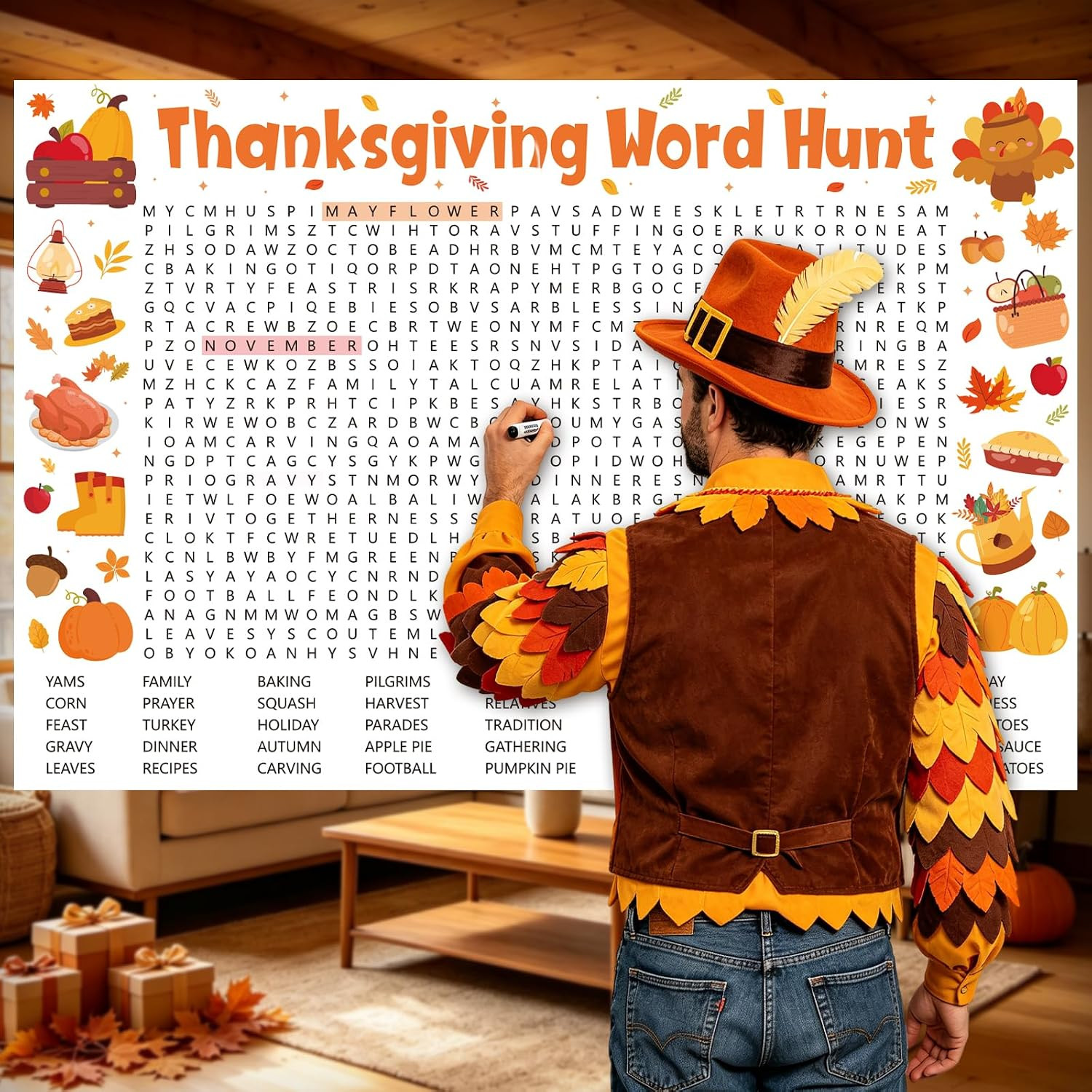 Giant Thanksgiving Word Search Game for Family Office Large Group Party