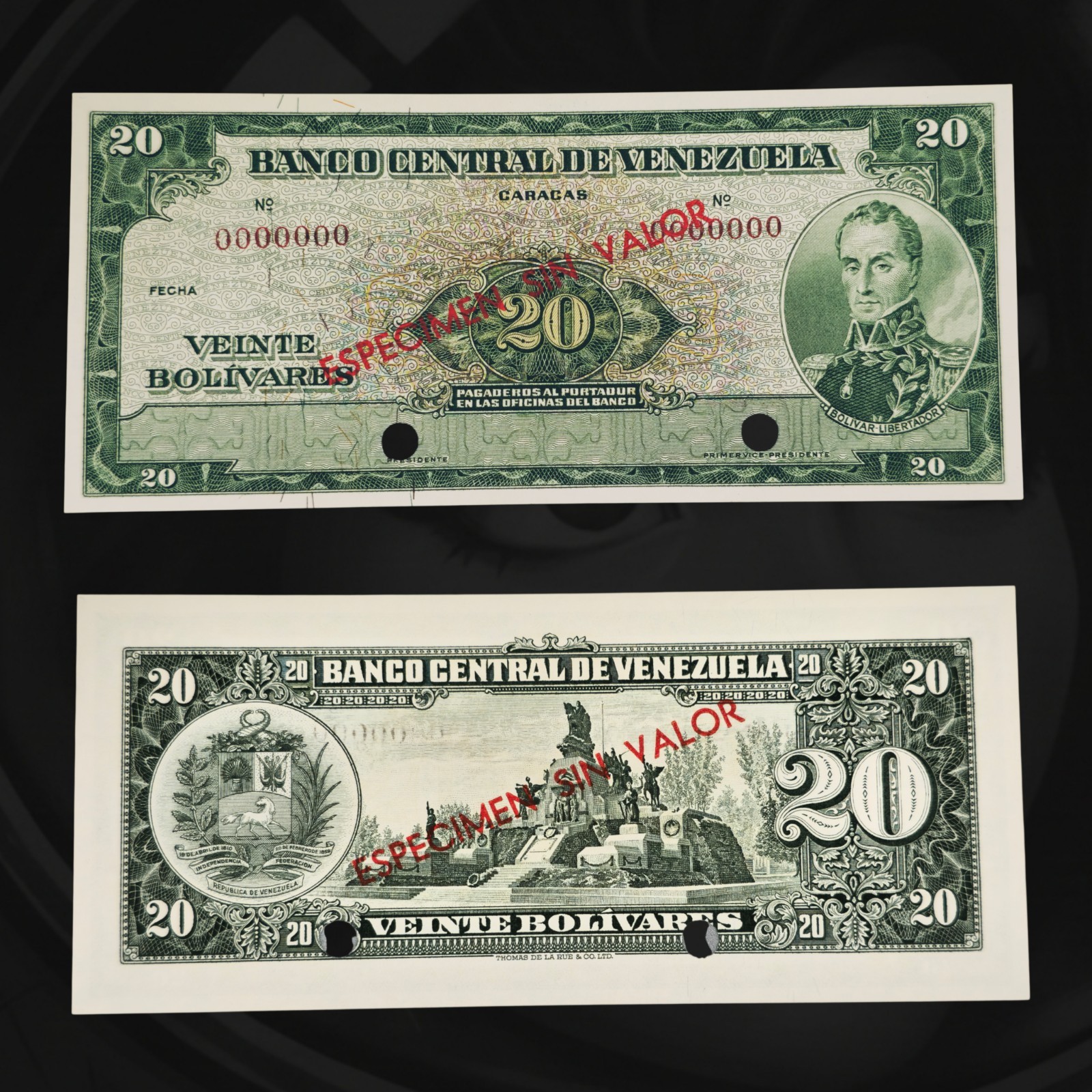 🇻🇪 Venezuela 20 Bolivares 1960-1966 P-43s1 Especimen / Sin Valor UNC Banknote