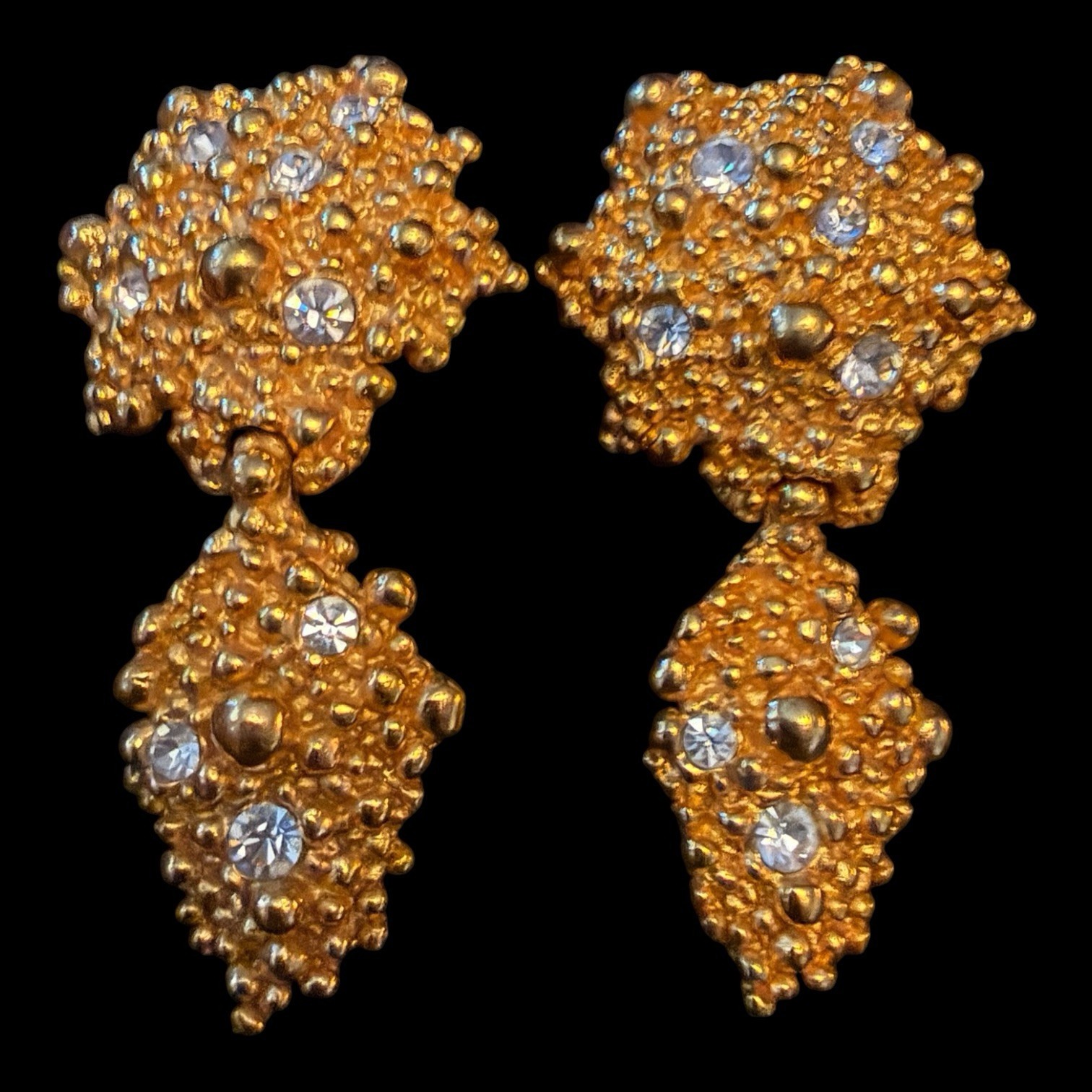 VTG Lanvin Germany Gold Tone Rhinestone Dangle Clip On Earrings 2.75” VTG Lanvin Germany Gold Tone Rhinestone Dangle Clip On Earrings 2.75”