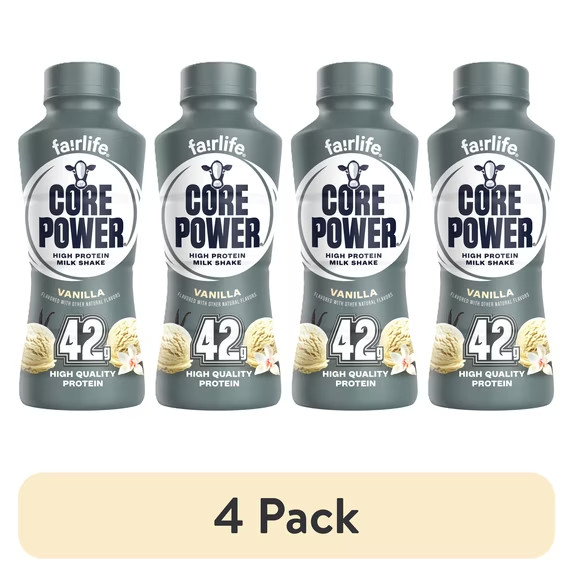 (4 pack) Core Power High Protein Shake, Vanilla, 42g Bottle, 14 fl oz