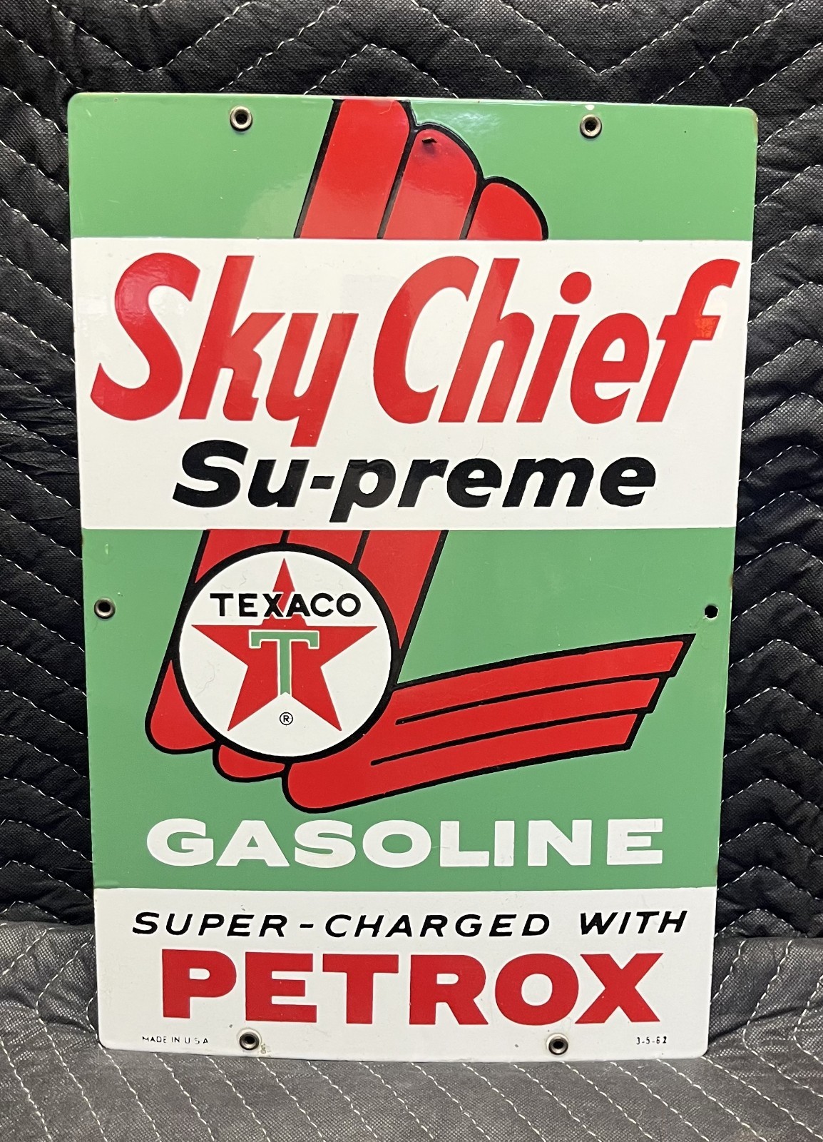 Vintage 1962 Texaco Sky Chief Supreme Gas Porcelain Pump Plate Sign (12 x 18)