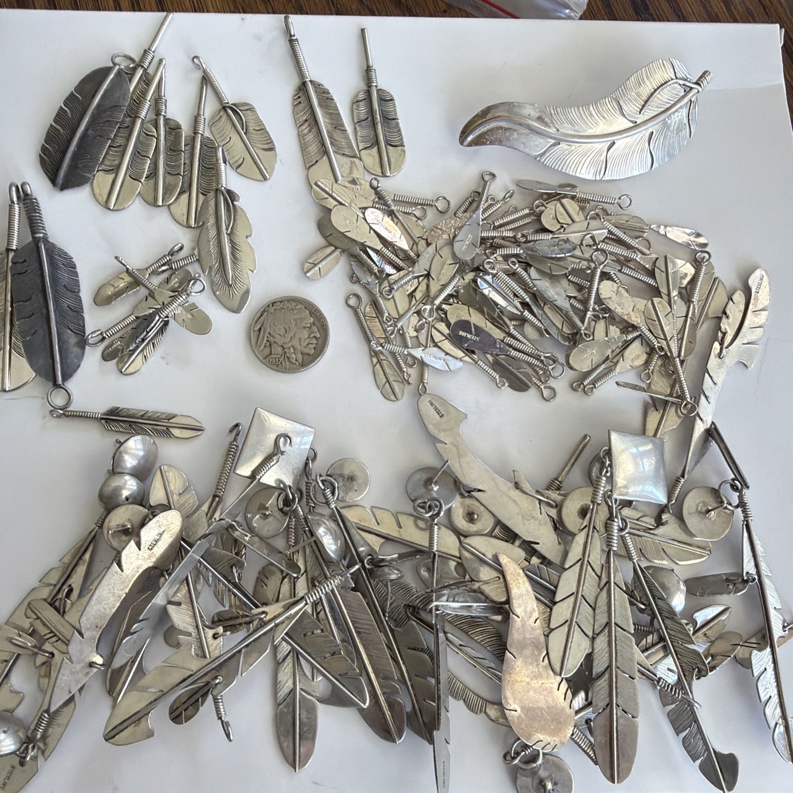 Unfinished Sterling Silver Feather Jewelry Lot 260 grams Vintage (late 80’s) Unfinished Sterling Silver Feather Jewelry Lot 260 grams Vintage (late 80’s)