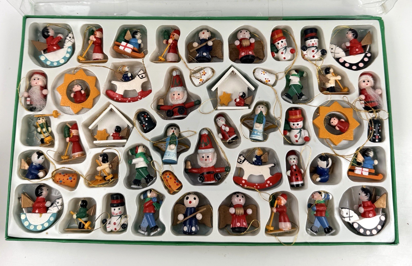 48 Vintage Kurt Adler 1980\'s Petite Wooden Mini Treasures Christmas Ornaments 48 Vintage Kurt Adler 1980\'s Petite Wooden Mini Treasures Christmas Ornaments