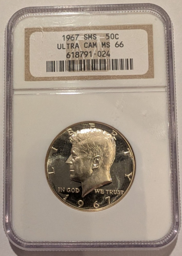 1967 SMS NGC MS 66 ULTRA CAMEO SILVER KENNEDY HALF  *** POP 267 -  STUNNING ***