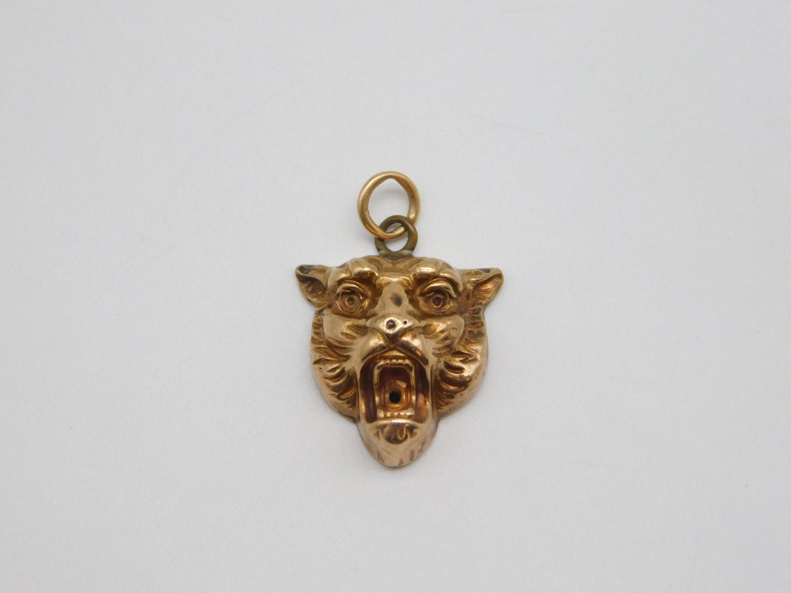 SWEET VICTORIAN 14K SOLID YELLOW GOLD FIGURAL LION TIGER HEAD CHARM PENDANT