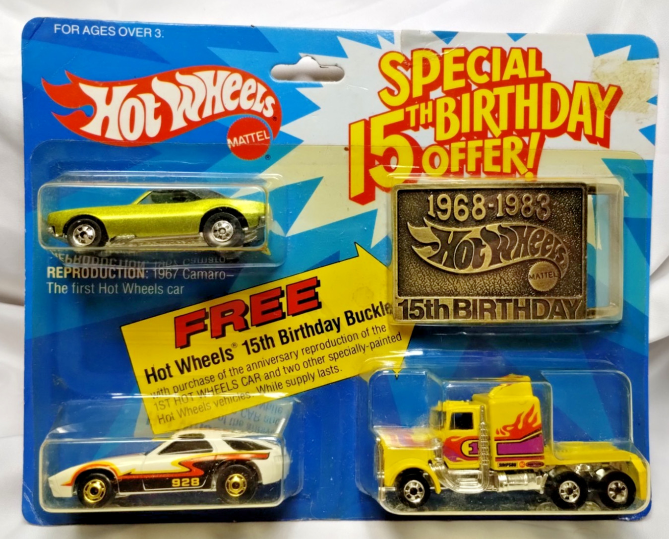 1983 Hot Wheels 15th Birthday 3-Car Set Belt Buckle Camaro P-928 Long Shot
