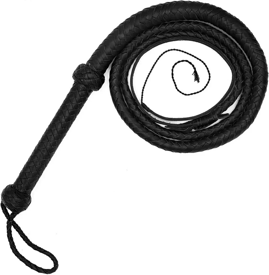 Handmade Black Leather Bullwhip 12 Plait 4–8ft Long Rope Core Whip Professional