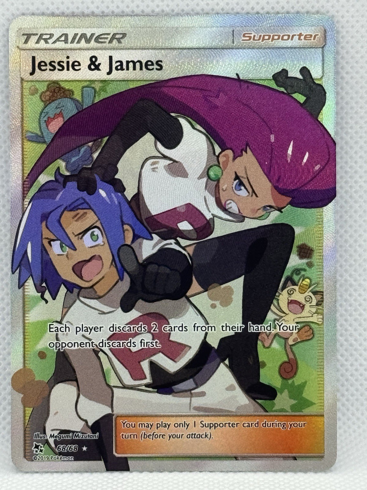 Pokémon TCG Hidden Fates Jessie and James Full Art Trainer Trading Card 68/68 NM Pokémon TCG Hidden Fates Jessie and James Full Art Trainer Trading Card 68/68 NM