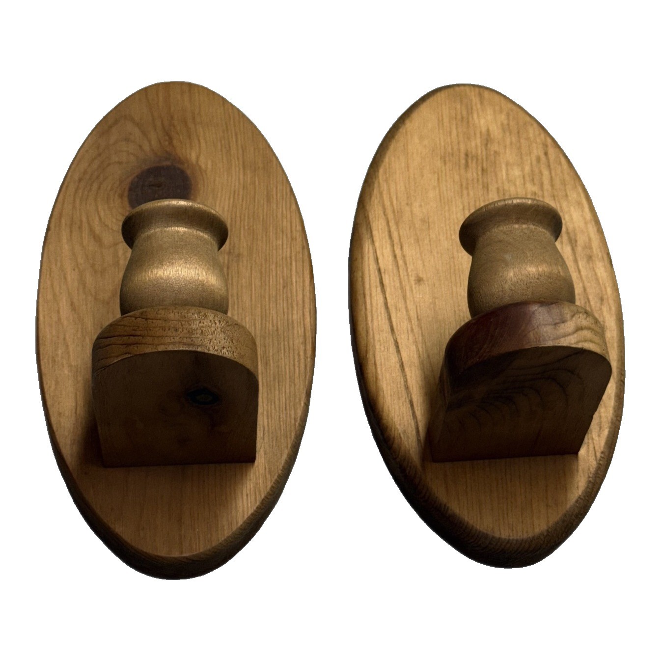 Vintage Pair Wood Wall Sconces Candle Holders Oval Pine Rustic Farmhouse Set 2 Vintage Pair Wood Wall Sconces Candle Holders Oval Pine Rustic Farmhouse Set 2