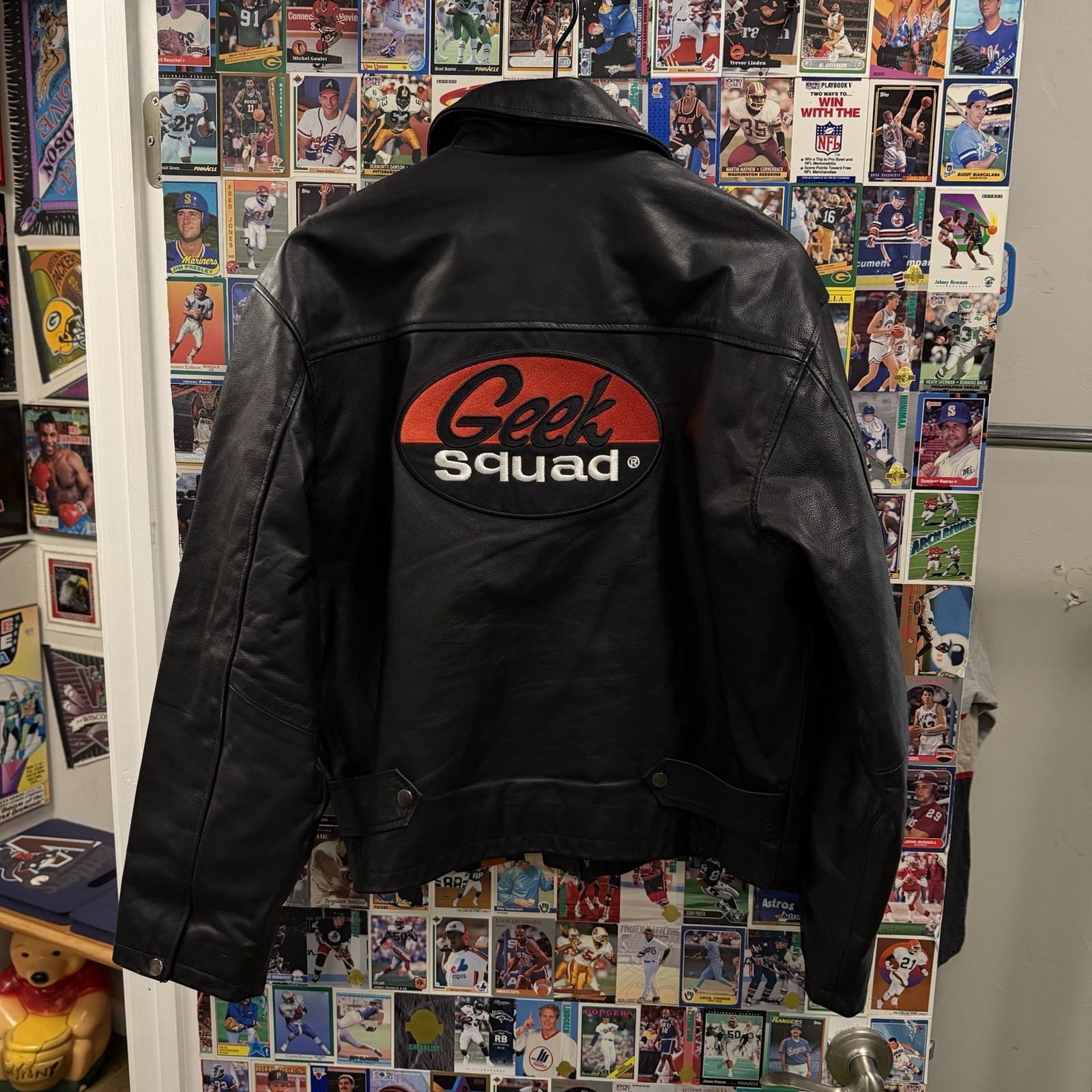 Size Small -Geek Squad Best Buy 5 Year Anniversary Leather Jacket Racing Stripes