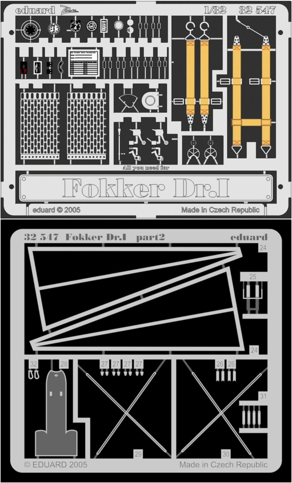 Eduard 1/72 Fokker Dr.I Photoetch Color Seat Guns Wings Exterior Detail (Roden)