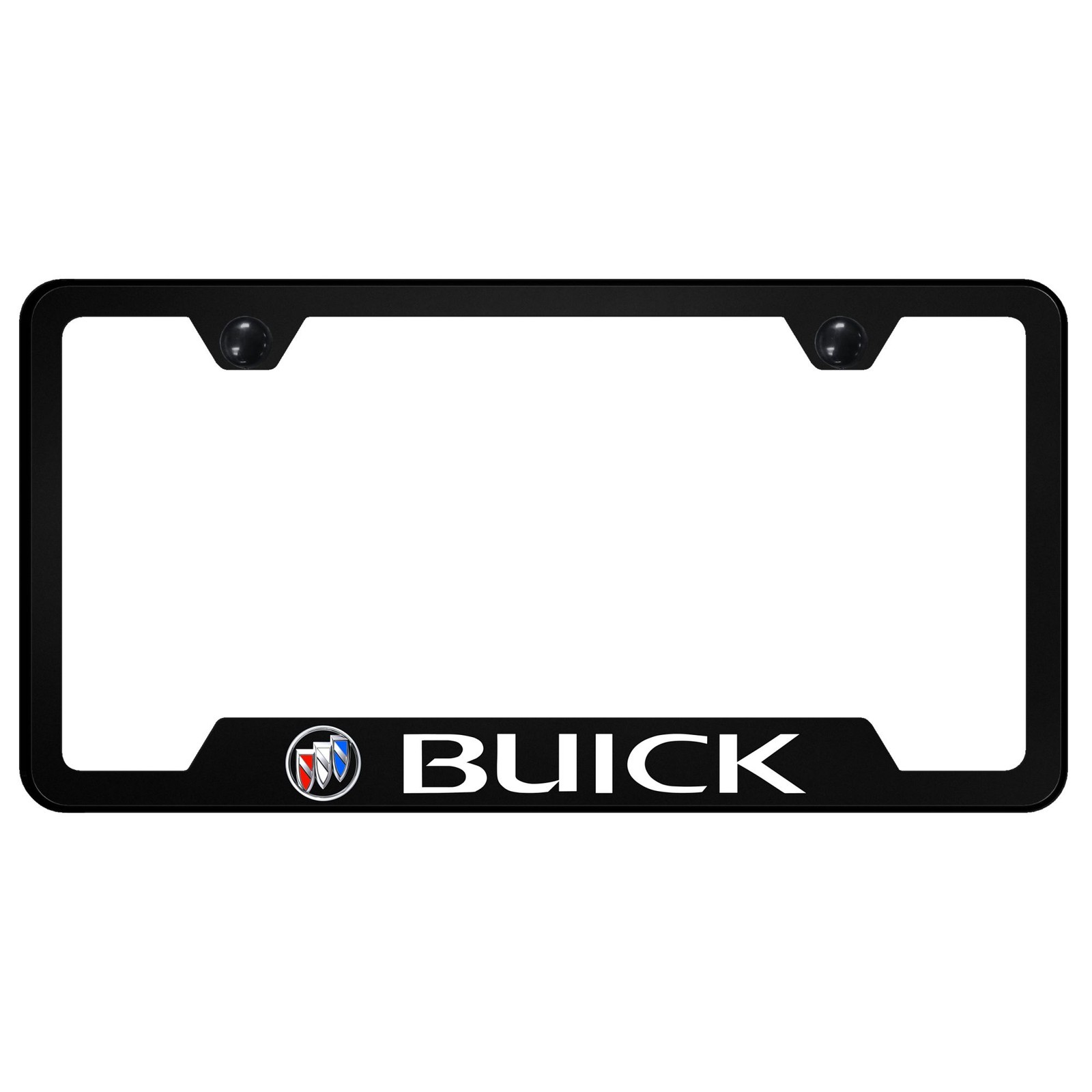 Buick (Tri-Color) Notched License Plate Frame Logo on Black Polycarbonate