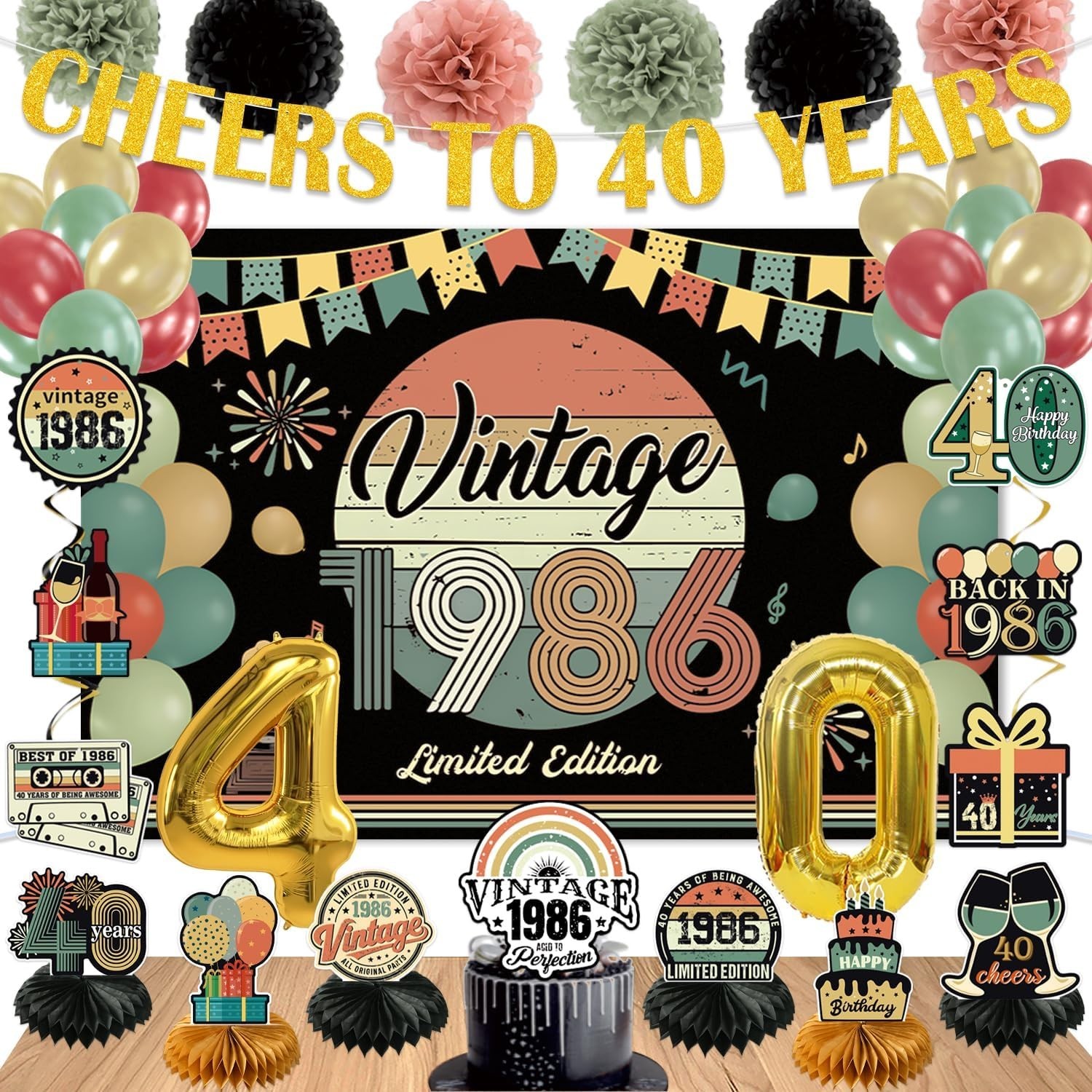 47Pcs 40Th Birthday Decorations for Men Women, PRE-STRUNG Vintage 1986 Banner Pa 47Pcs 40Th Birthday Decorations for Men Women, PRE-STRUNG Vintage 1986 Banner Pa