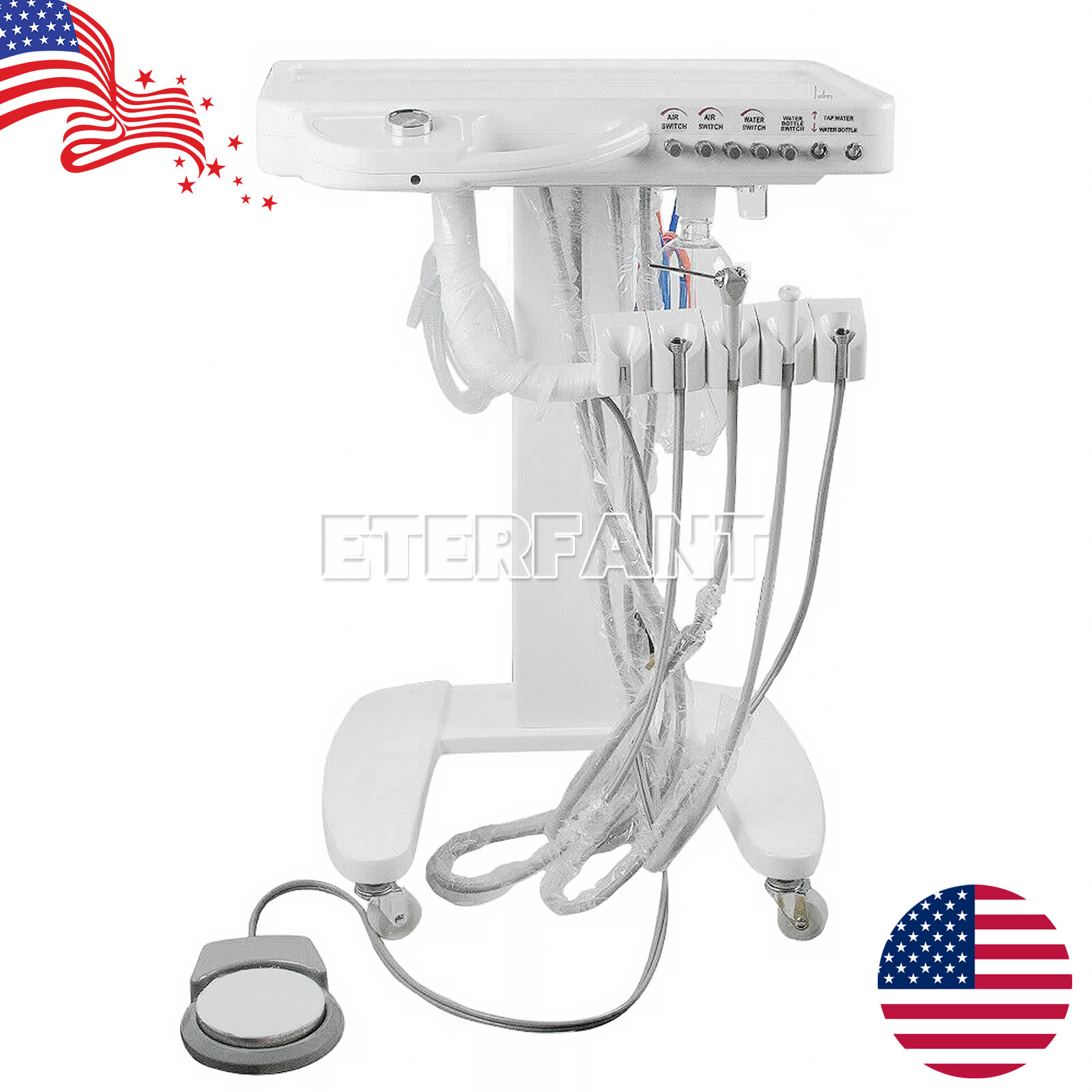 Dental Delivery Unit System Cart Treatment 4H/Suction Unit With Vacuum Pump New
