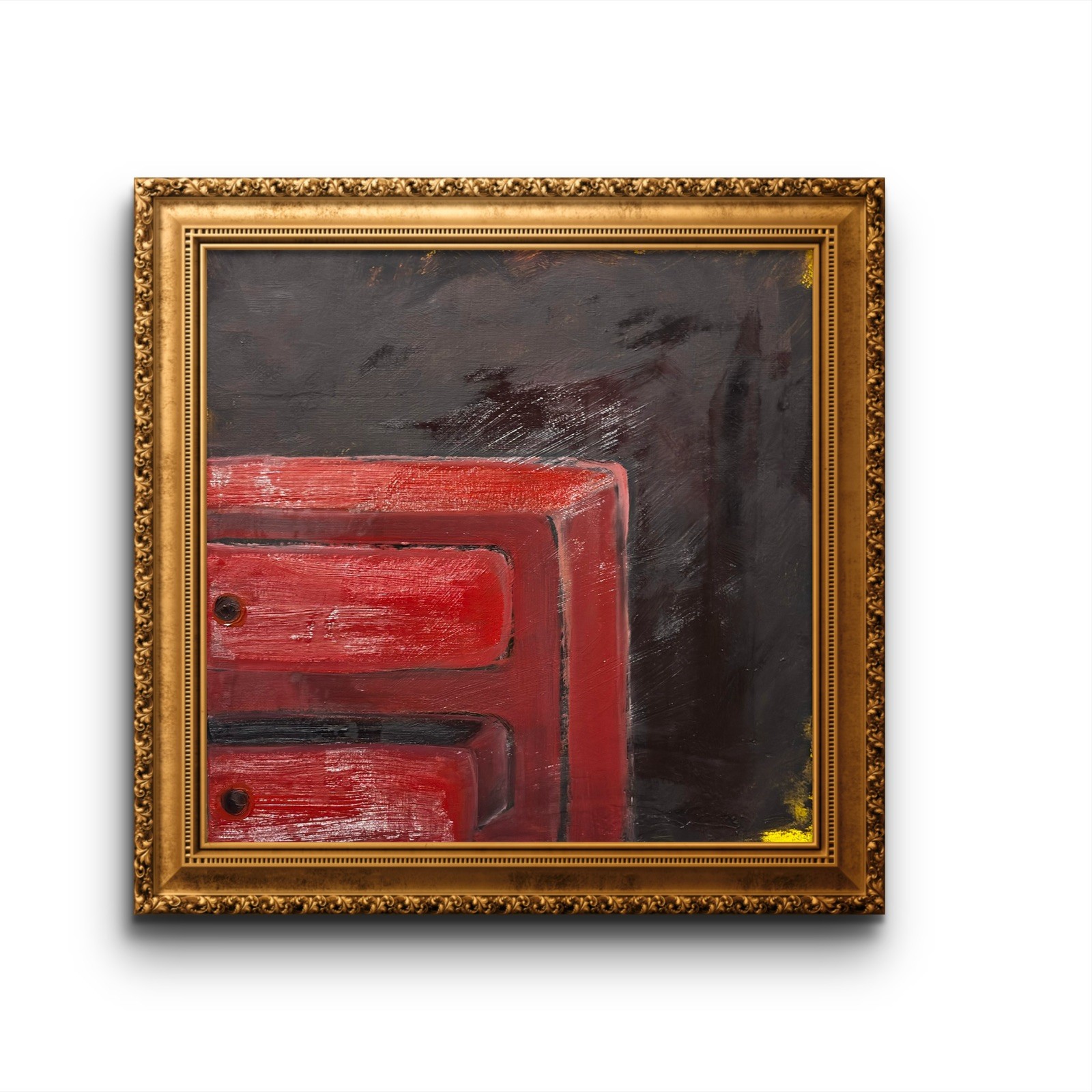 Original oil painting impressionist naïve style “ Chest of drawers “ with COA