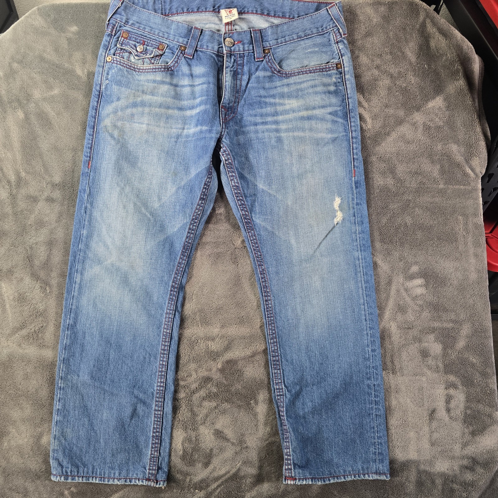 Vintage True Religion Jeans Mens 38 Big T Blue Denim Made In USA Y2K Hip-Hop 