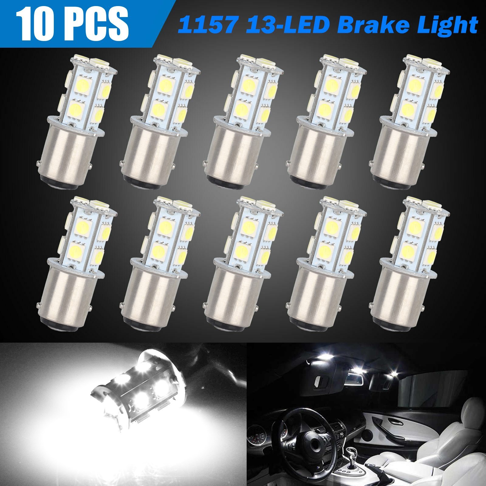 10x 6500K White 1157 Bay15d 13-SMD LED Car Truck Tail Brake Stop Light Bulb 12V 10x 6500K White 1157 Bay15d 13-SMD LED Car Truck Tail Brake Stop Light Bulb 12V