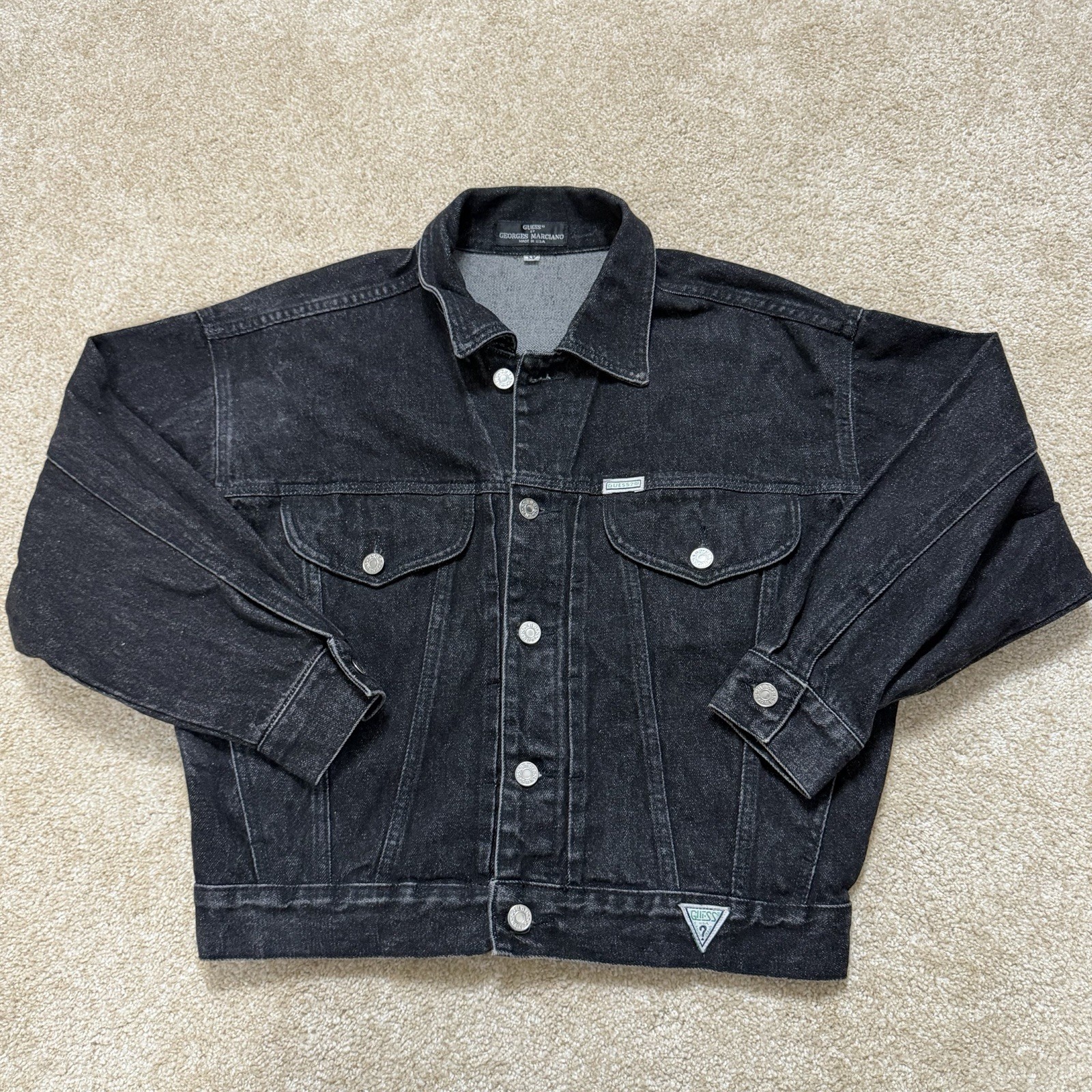 Vintage Guess By Georges Marciano Jacket Womens Medium Black Denim Jean USA 80s
