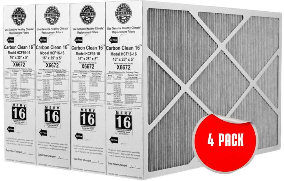Lennox X6672 Healthy Climate 16x25x5 Merv 16 Carbon Coated Filter - 4 PACK