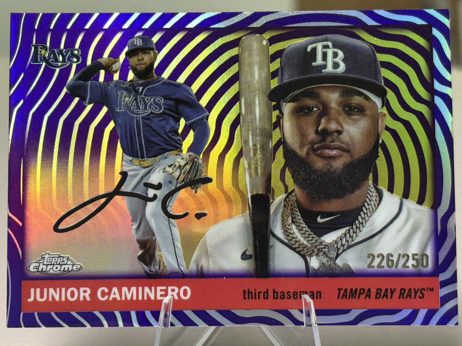 2025 Topps Chrome Junior Caminero #168 Purple Vibrations Refractor /250 Rays