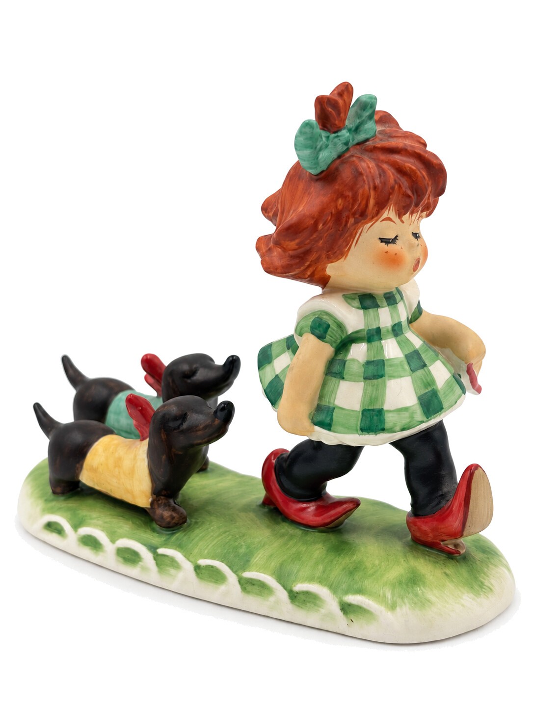 Vintage Goebel BYJ25 Putting on the Dog Redhead Girl & Dachshunds