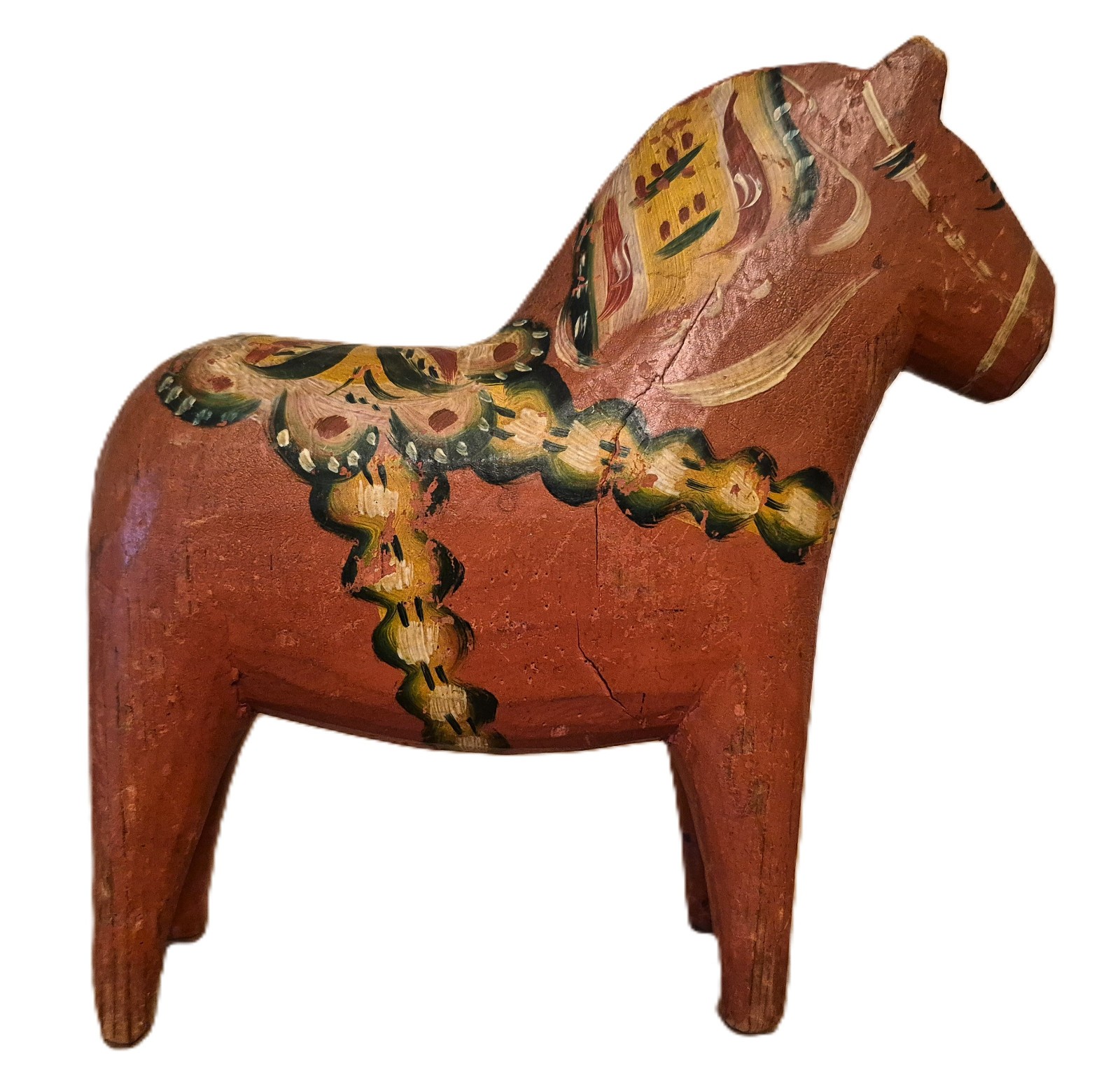 ANTIQUE Dala Horse ORANGE Swedish Folk Art Hand PAINTED Carved Patina 1900s 6