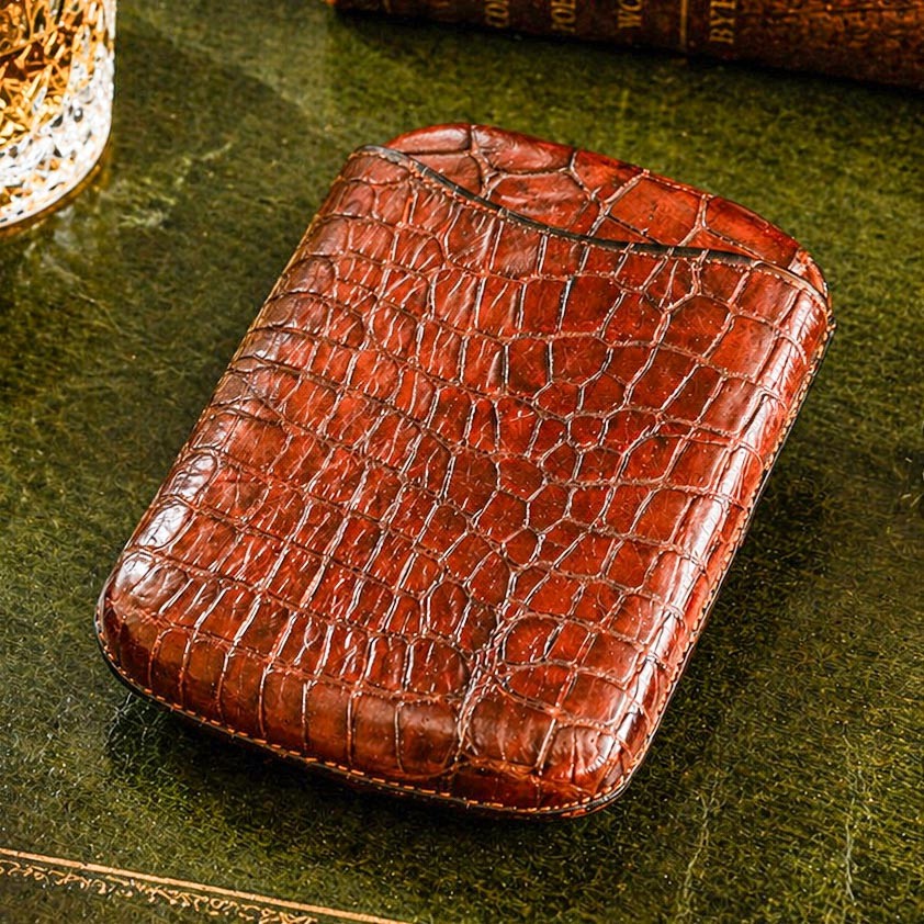 Exceptional Large English Antique Victorian Crocodile Leather Cigar Case