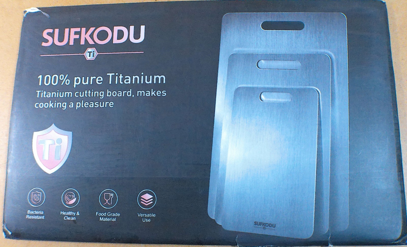 SUFKODU 100% Titanium Double-Sided Cutting Board Set of 3 Silver