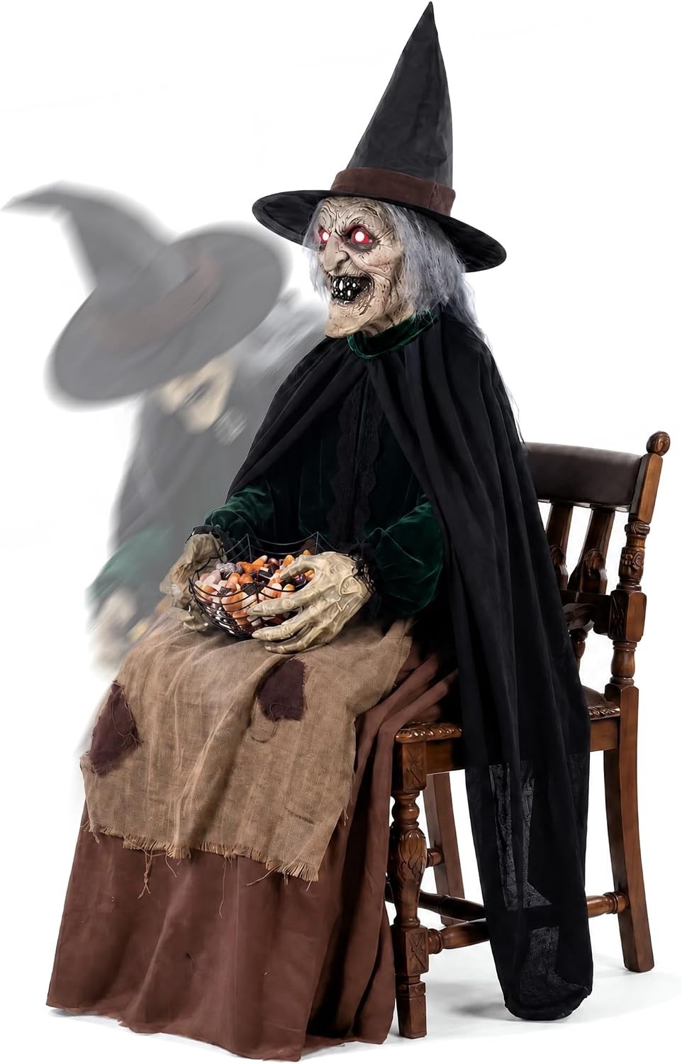 4.6 FT Animated Wicked Witch w/LED Glowing Eyes Halloween Animatronic Prop 4.6 FT Animated Wicked Witch w/LED Glowing Eyes Halloween Animatronic Prop
