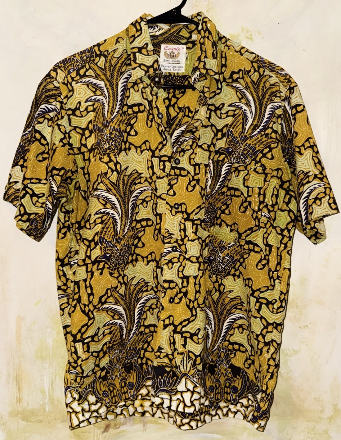 Vintage 1960\'s Java Batik Cotton Print Shirtless Yellow Geometric Men’s buttons Vintage 1960\'s Java Batik Cotton Print Shirtless Yellow Geometric Men’s buttons