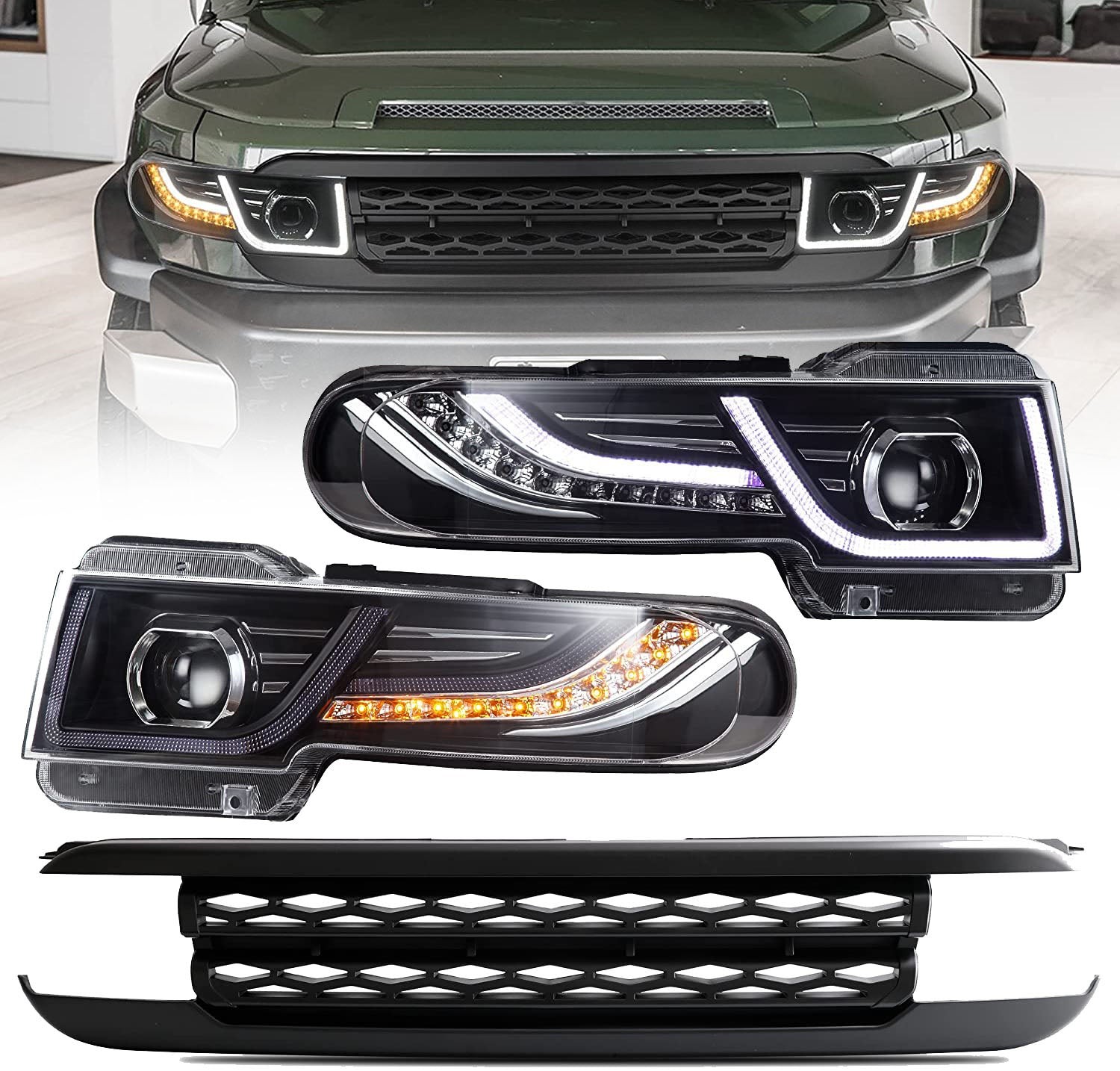 2007-2015 VLAND LED Projector Headlights + Black Grille For Toyota FJ Cruiser US 2007-2015 VLAND LED Projector Headlights + Black Grille For Toyota FJ Cruiser US