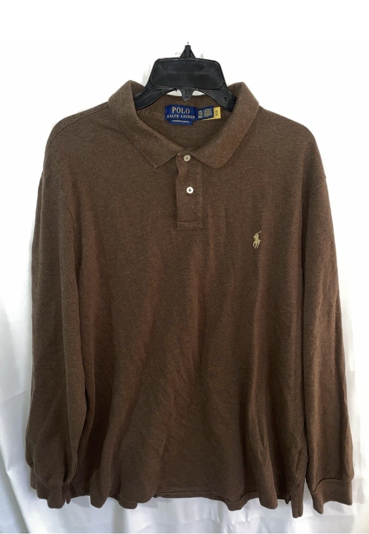 Polo Ralph Lauren Men\'s Custom Slim Fit Long Sleeve Polo Shirt Brown XXL Polo Ralph Lauren Men\'s Custom Slim Fit Long Sleeve Polo Shirt Brown XXL