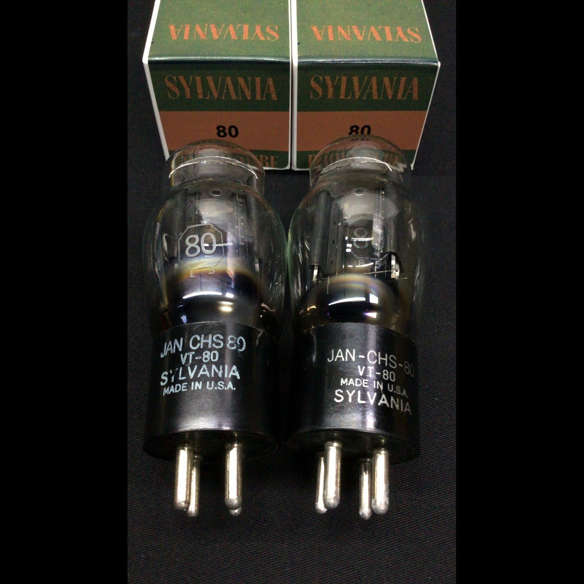Nice Pair SYLVANIA JAN CHS 80 VT-80 Rectifier Radio Amp VACUUM TUBES P.1181