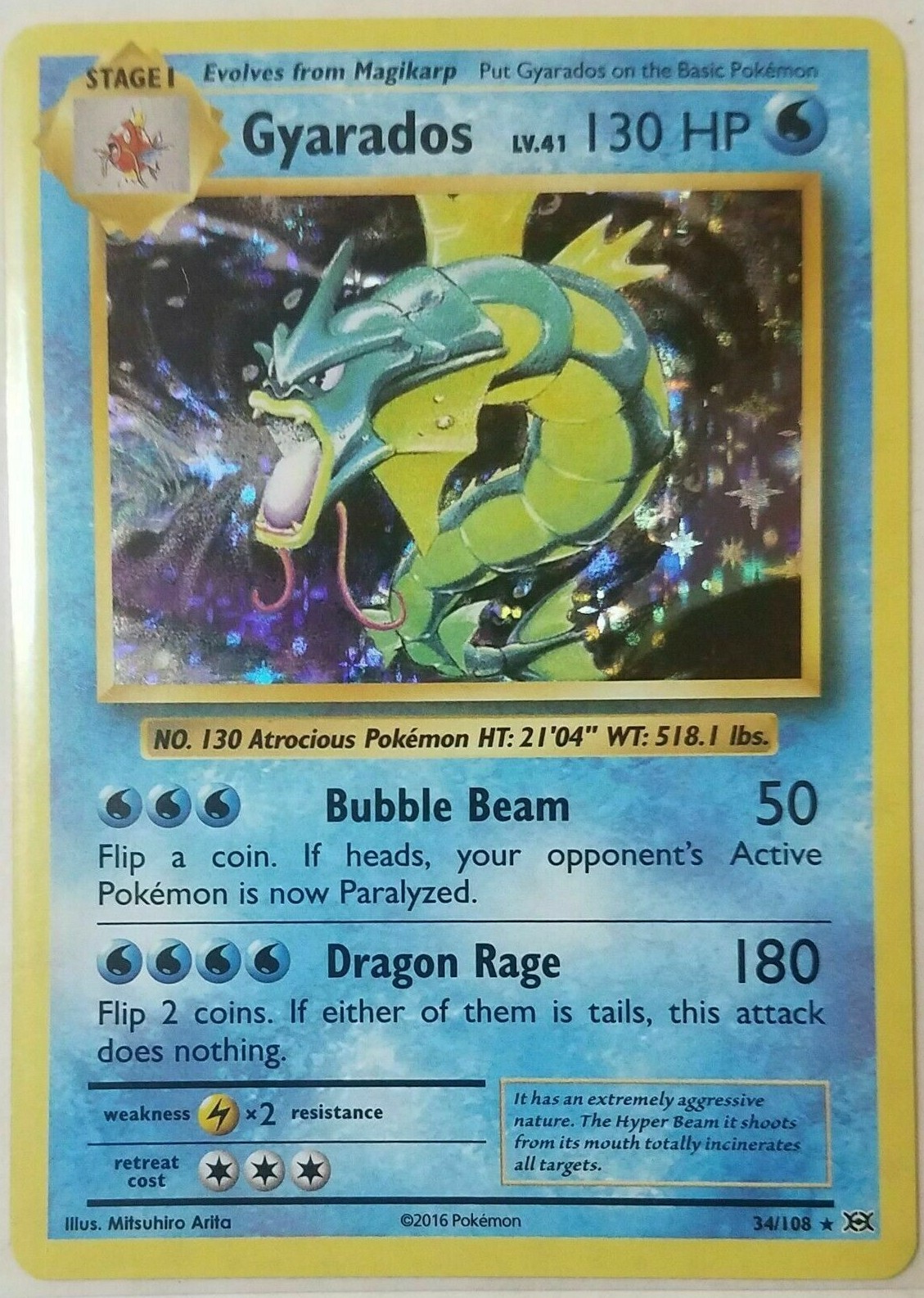 Gyarados HOLO RARE 34/108 Pokemon XY Evolutions Anniversary Holographic Foil LP Gyarados HOLO RARE 34/108 Pokemon XY Evolutions Anniversary Holographic Foil LP