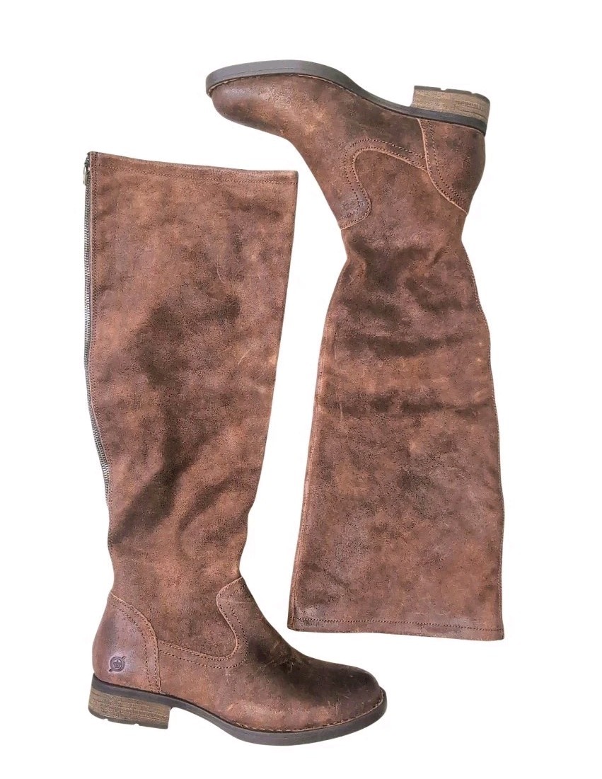 NEW Born Borman Distressed Brown Suede Leather Tall Back Zip Boot Women\'s 8.5 M