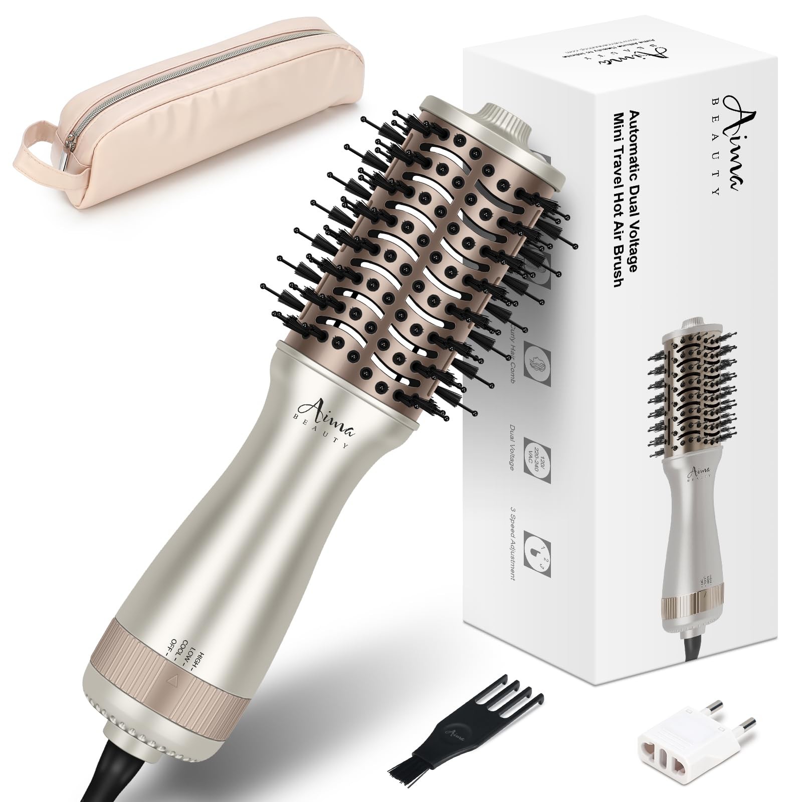 Aima Beauty Small Auto Dual Voltage Hair Dryer Brush Cool Shot Hot Air | Travel Aima Beauty Small Auto Dual Voltage Hair Dryer Brush Cool Shot Hot Air | Travel