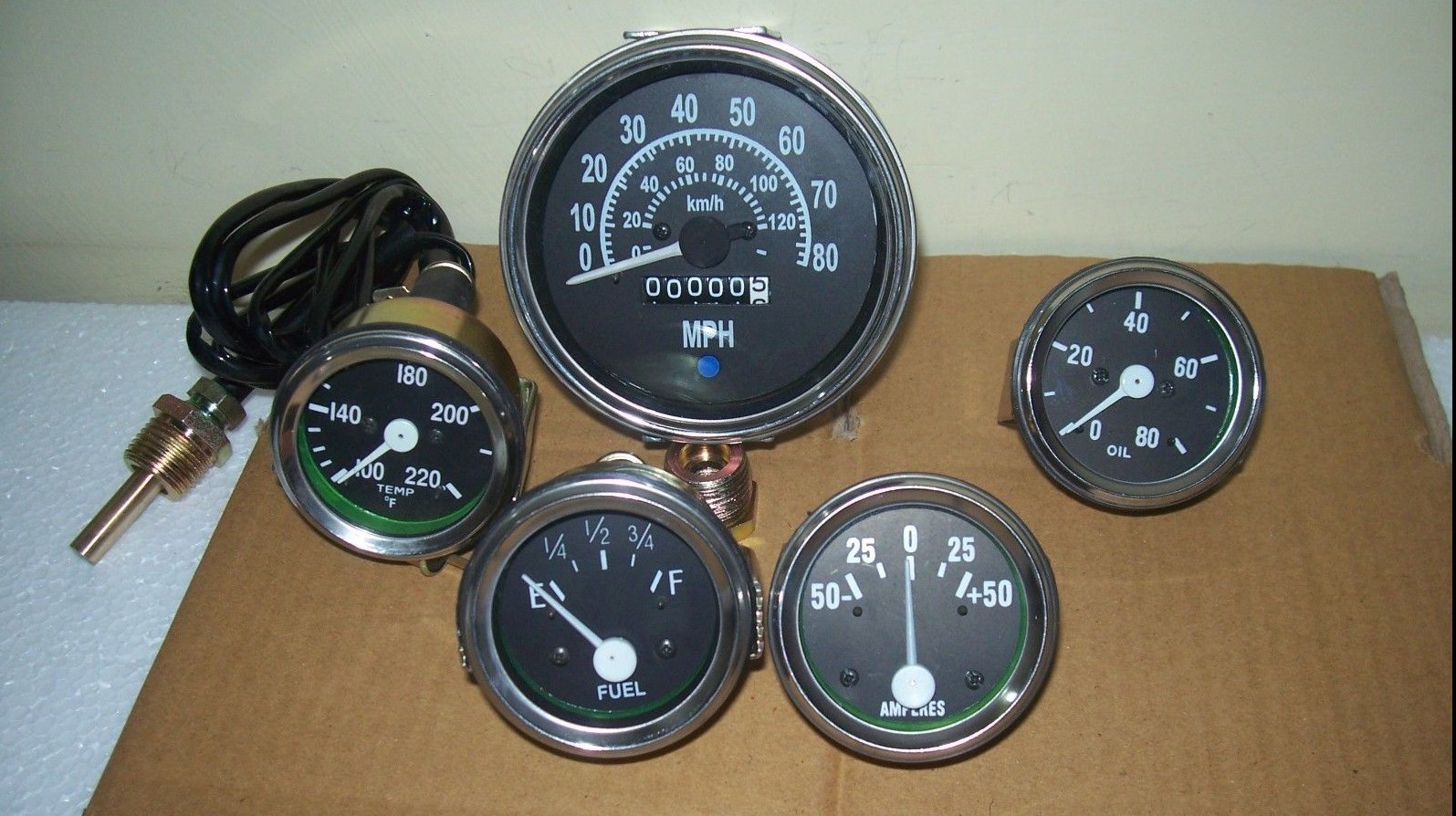 Willys Jeep MB GPW CJ Gauges Kit Speedometer MPH KPH Temp Oil Fuel Amp Gauge