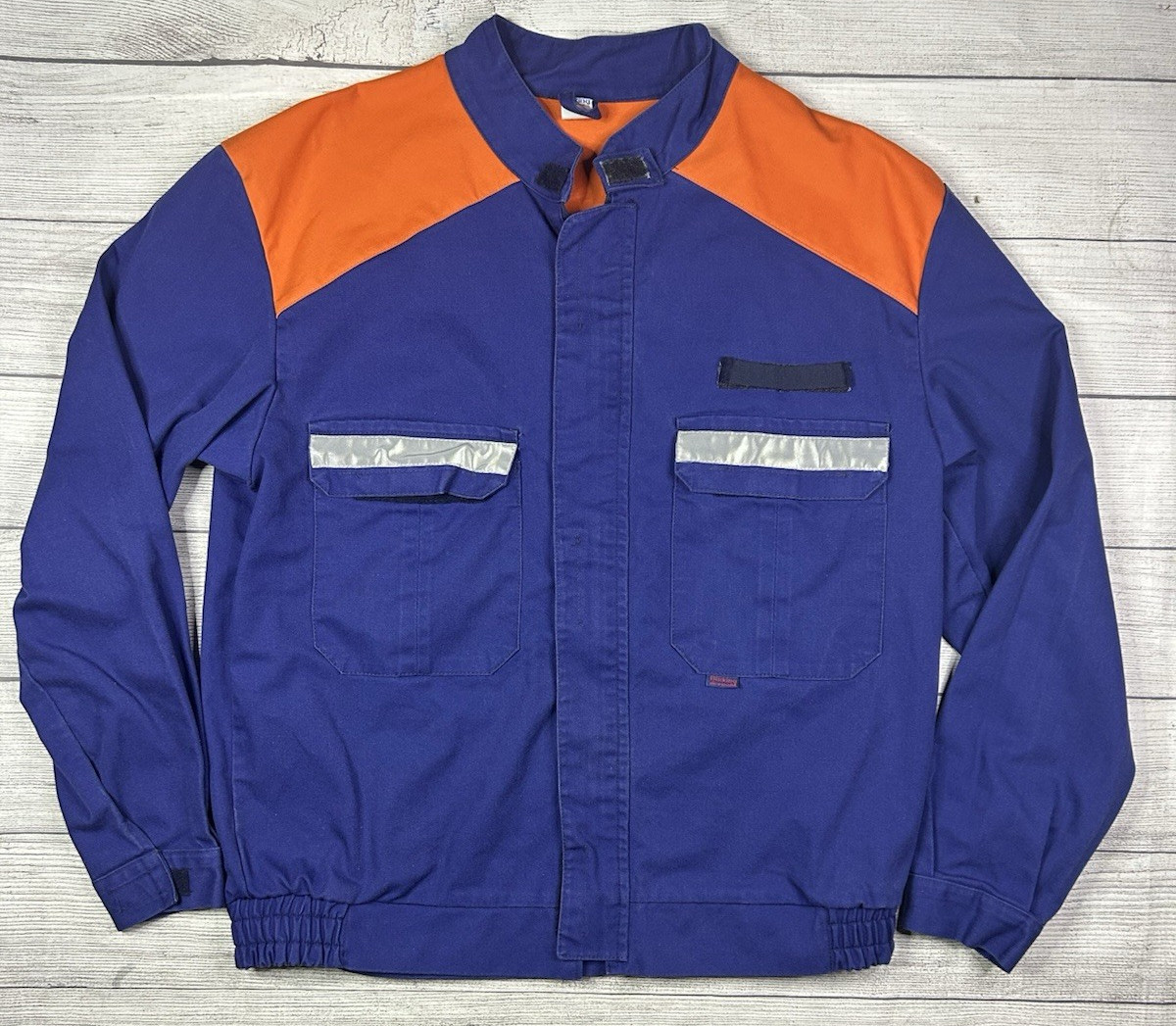 Vintage German Firefighter Work Jacket Bucking Dreinaht Blue Orange Reflective