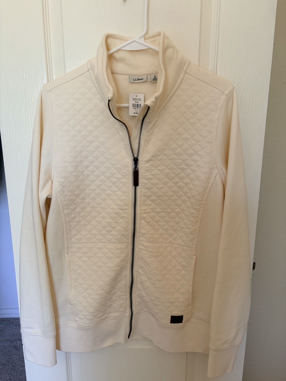 NWT L.L. Bean Womens Quilted Full-Zip Sweatshirt Cream Medium REG