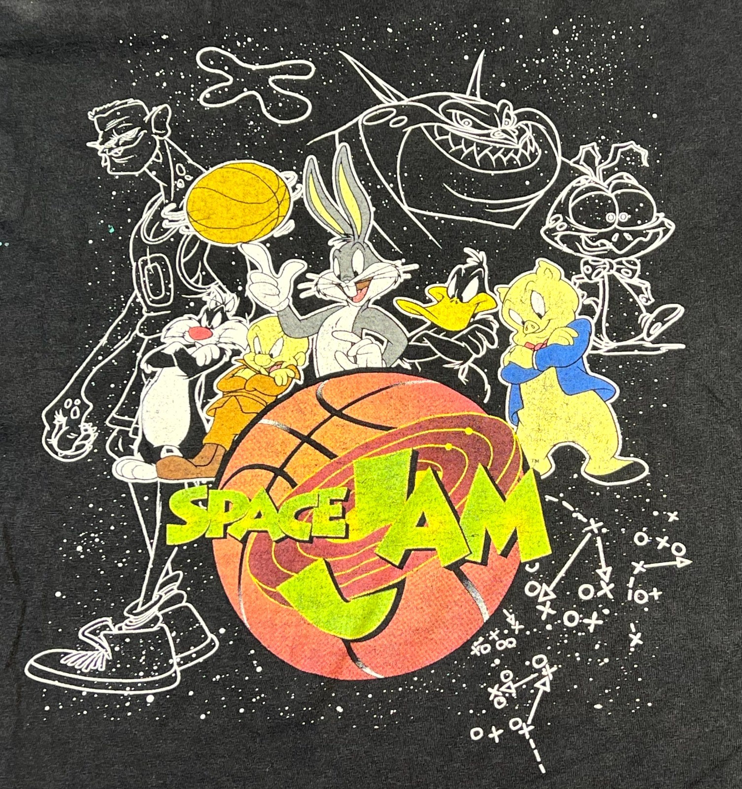 Vintage Space Jam T-Shirt Men\'s M Black Looney Tunes and Monstars Graphic Print Vintage Space Jam T-Shirt Men\'s M Black Looney Tunes and Monstars Graphic Print