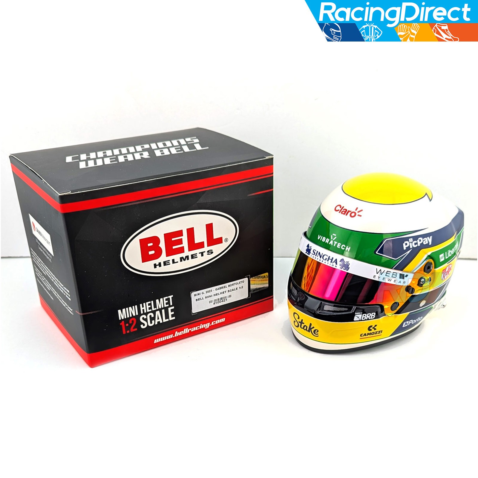 2025 Gabriel Bortoleto Mini Helmet - 1:2 Scale - Bell F1 Mini Helmet - 4100421 2025 Gabriel Bortoleto Mini Helmet - 1:2 Scale - Bell F1 Mini Helmet - 4100421