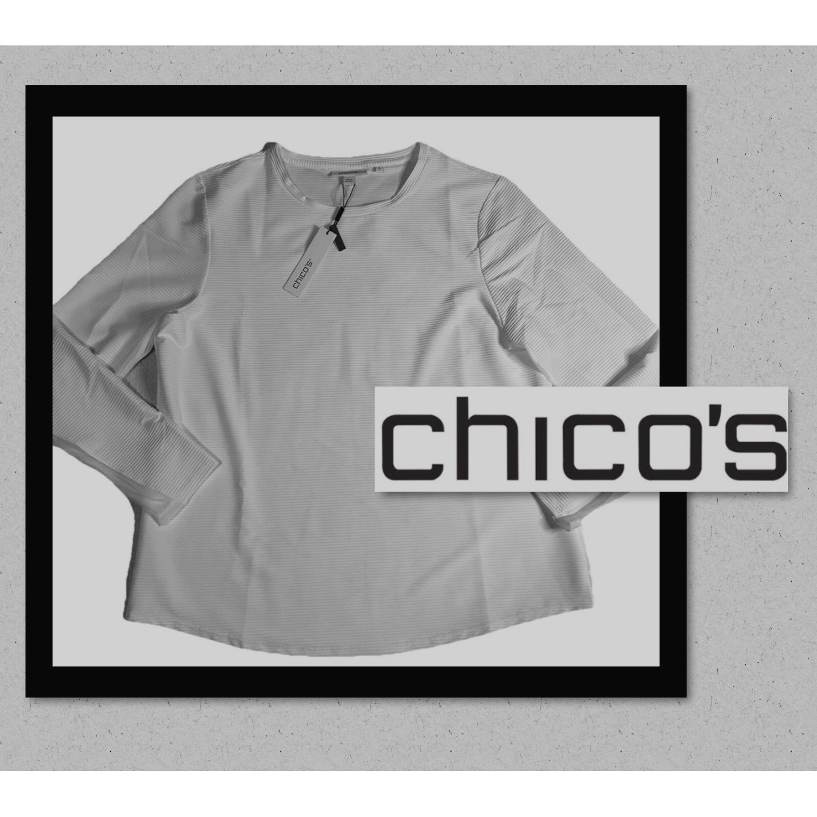 Chicos Zenergy Ottoman NEW White Women\'s Large (12) Crew Top Ribbed NWT Long Sl