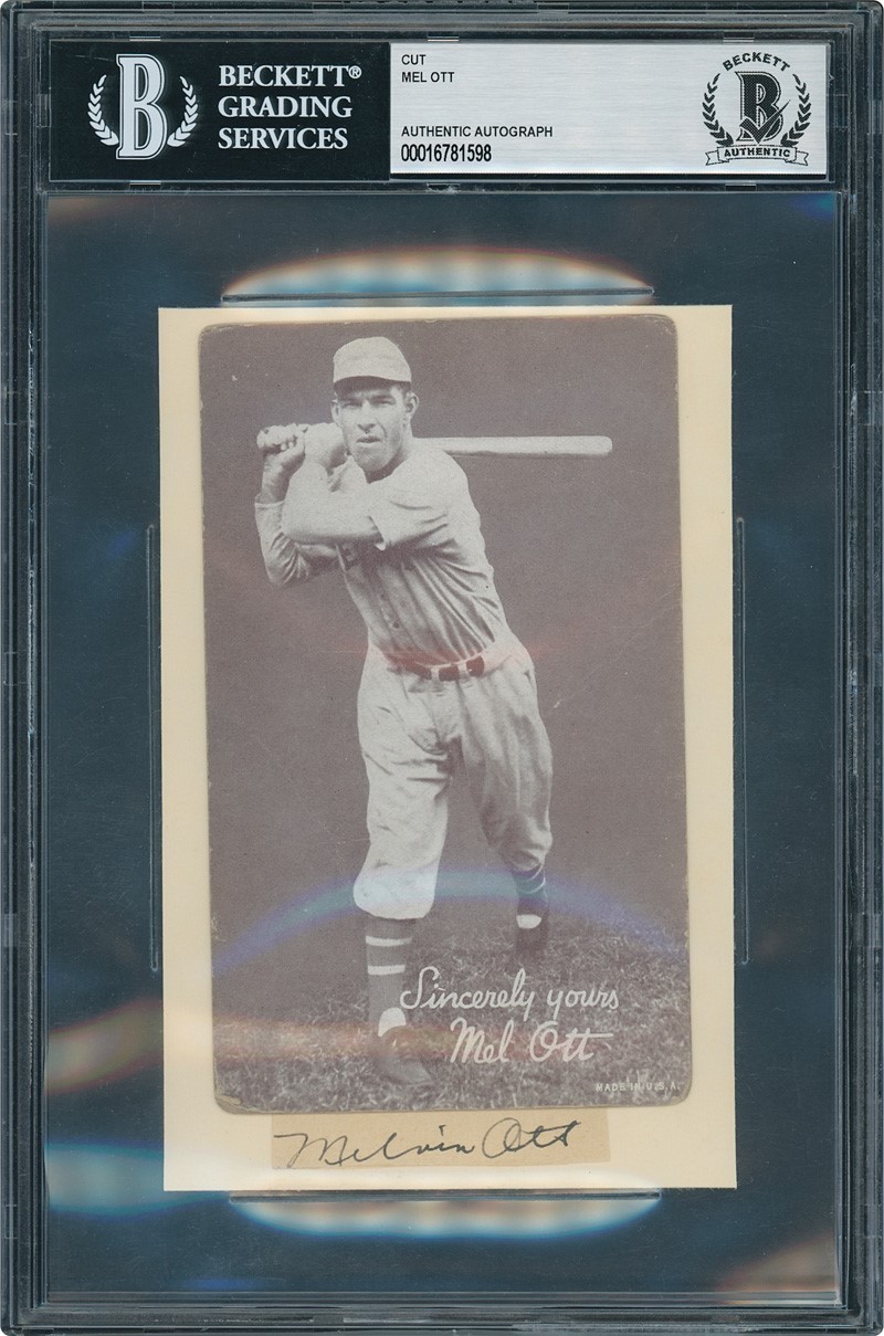 1939–46 Exhibits Salutation Mel Ott “Melvin Ott” Auto Cut PSA/DNA & Beckett -HOF