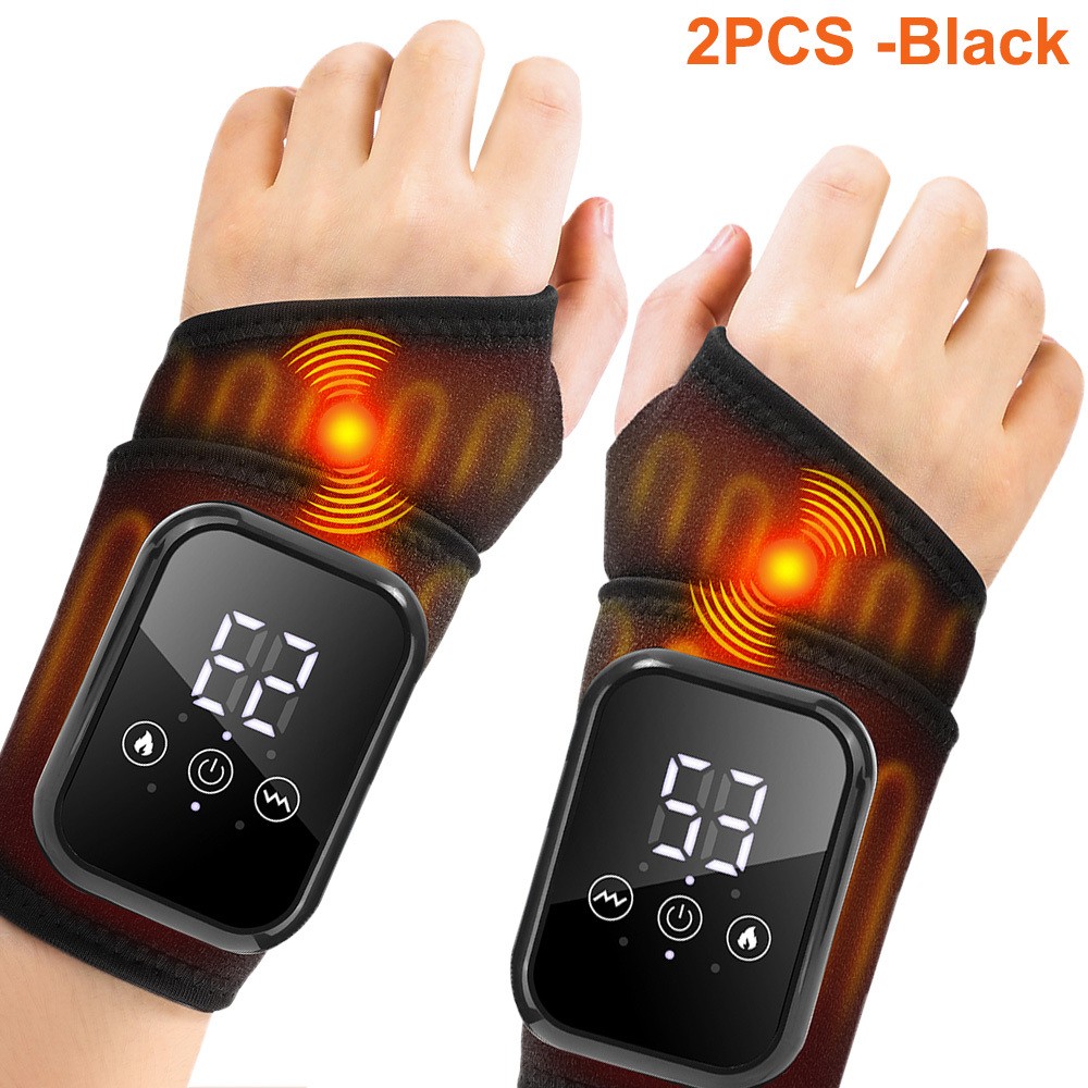 2pk Electric Wrist Hand Massager 3 Level Heating 3 Modes Vibration Pain Relief