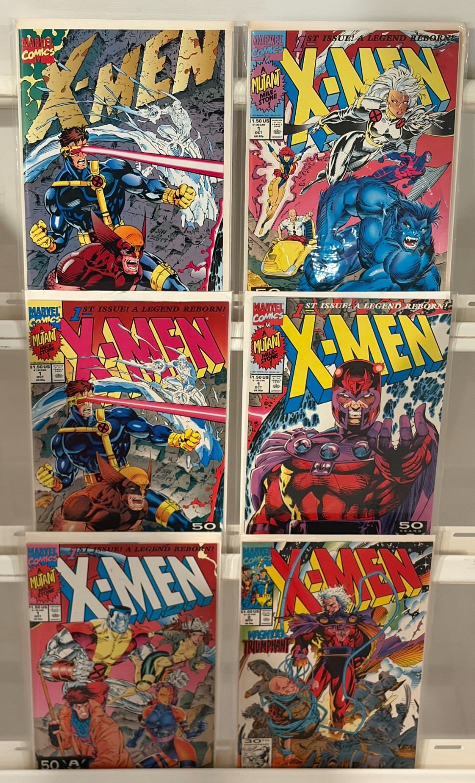 LOT OF 6 X-MEN JIM LEE #1A/B/C/D/E DOUBLE GATEFOLD /#2 COMPLETE RUN 1991 NM/NM+
