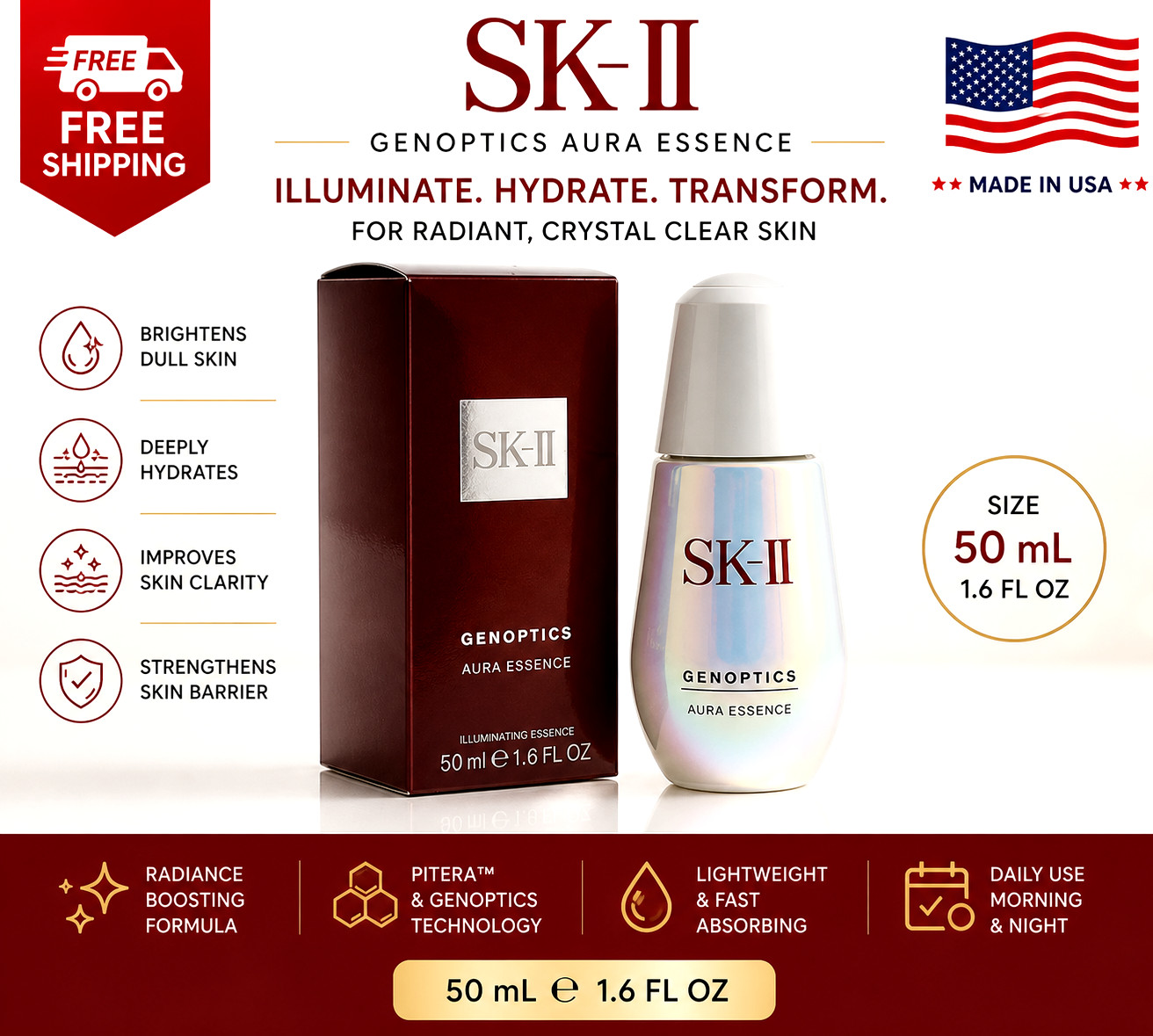 New SK-II GenOptics 1.6oz/50ml Aura Essence Serum 