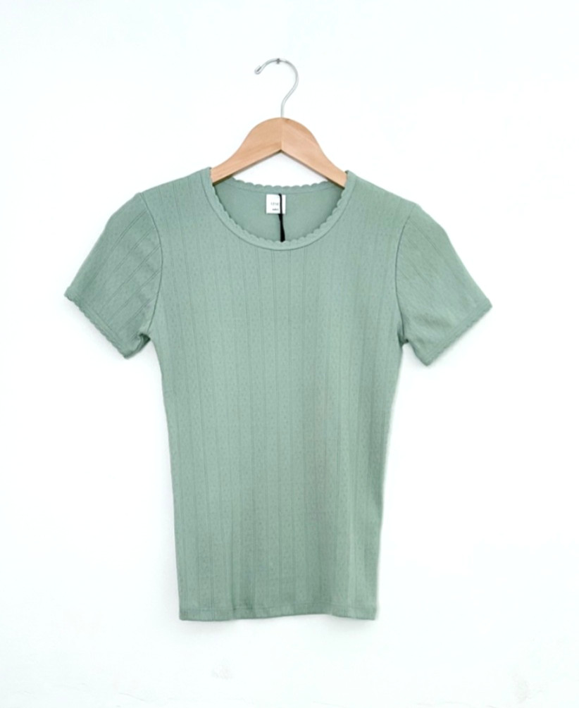 Leset Pointelle Slim Fit Tee in Eucalyptus Green 100% Cotton Size Small NWT