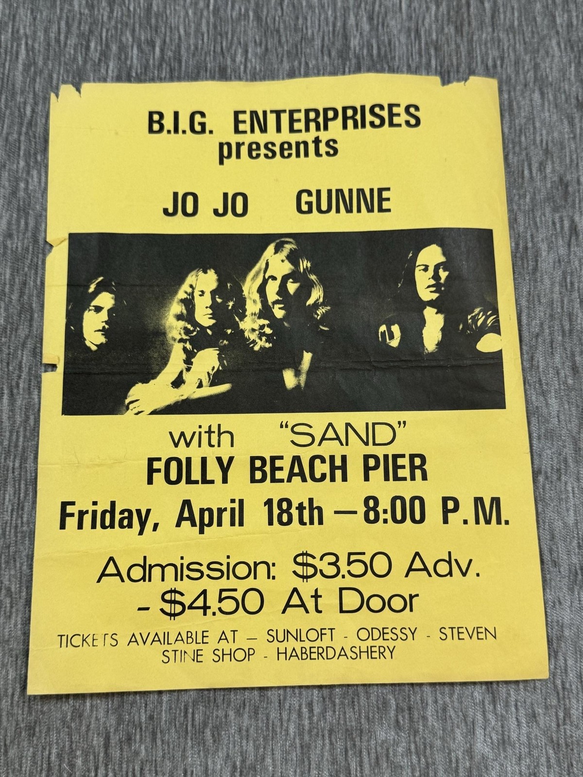 Vintage Jo Jo Gunne Folly Beach Pier Concert Flyer Yellow Rock Poster Handbill